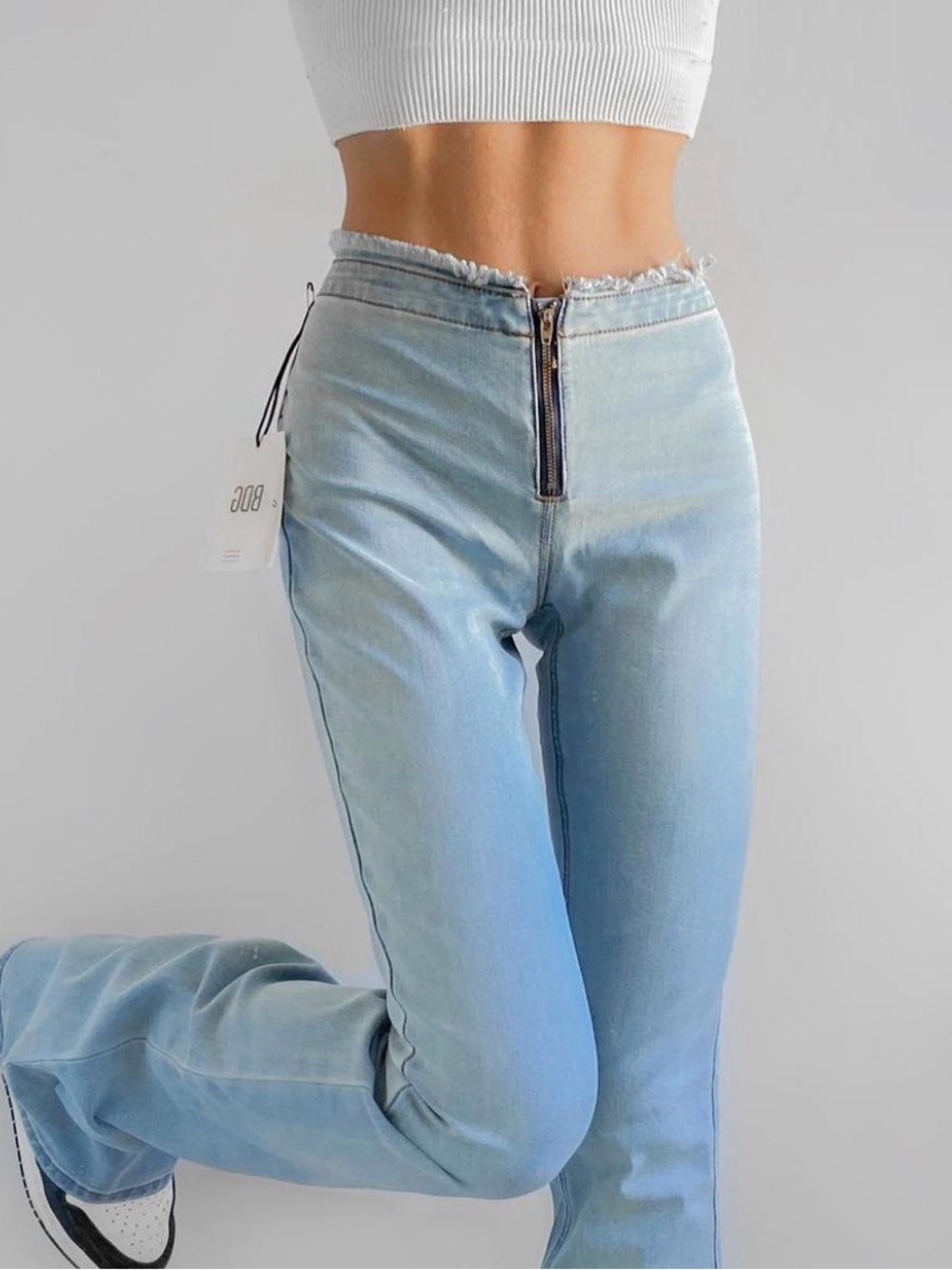 BDG Women’s Distressed Zip Up Flare Jean